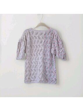 Vtg Sheila Ruderfer Knit Top US S/M Pastel Puff SS Chevron Pattern Fairy Cottage
